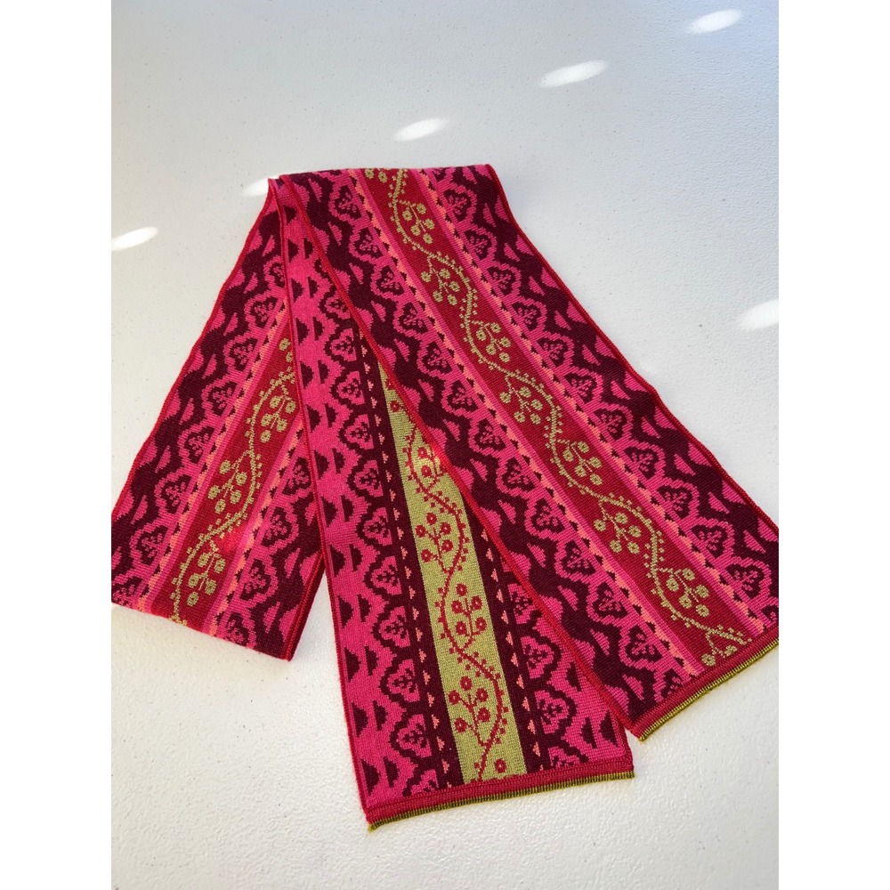 Oleana Silk Road Scarf Pink Green Wool Blend Knit
